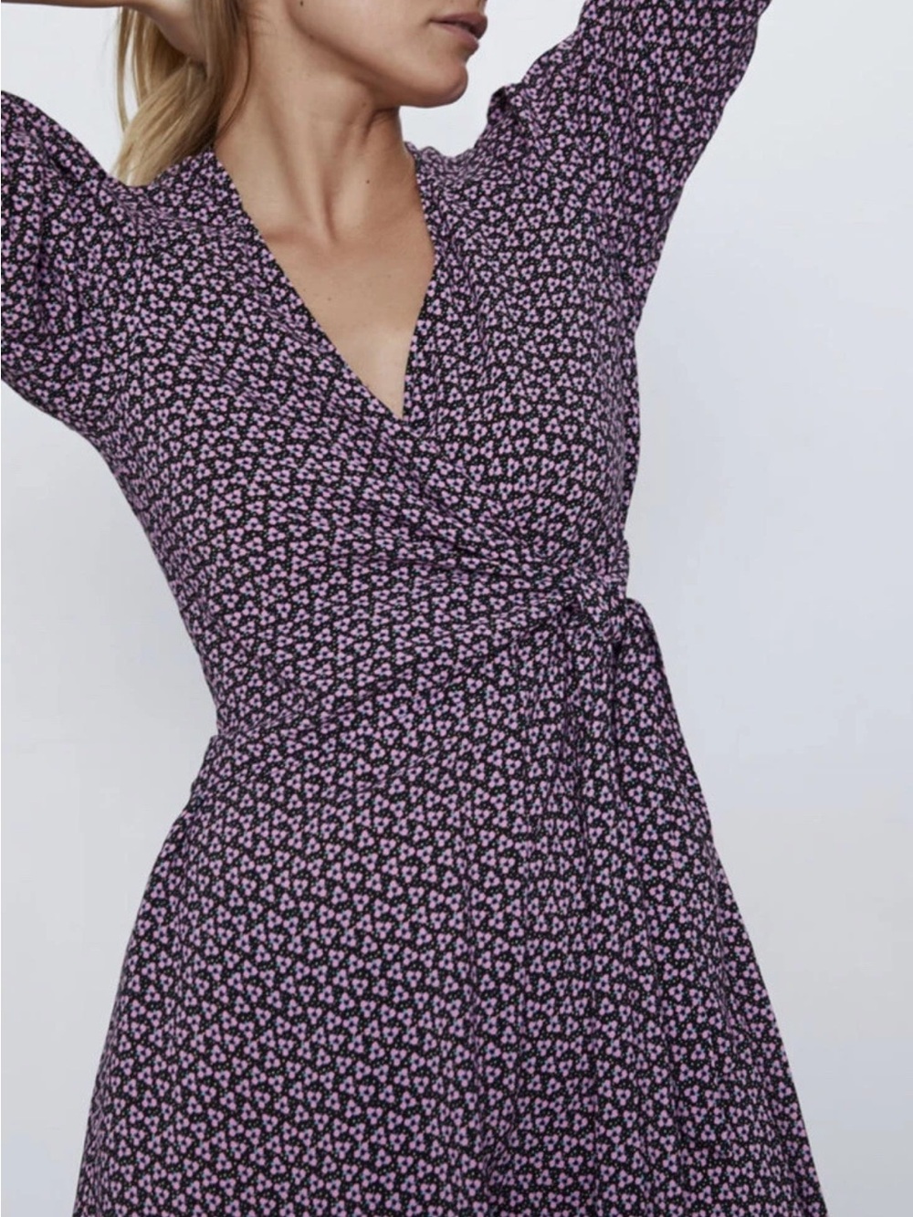 Zara Wrap Romper with Pink and Black Floral Print Jumpsuit Playsuit